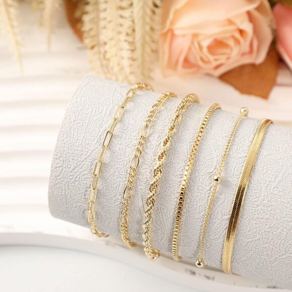 🆕 Jecomy Trendy Chain Bracelets Women Gold Dainty 14k Cross Beaded Jewelry Gift - Picture 7 of 8